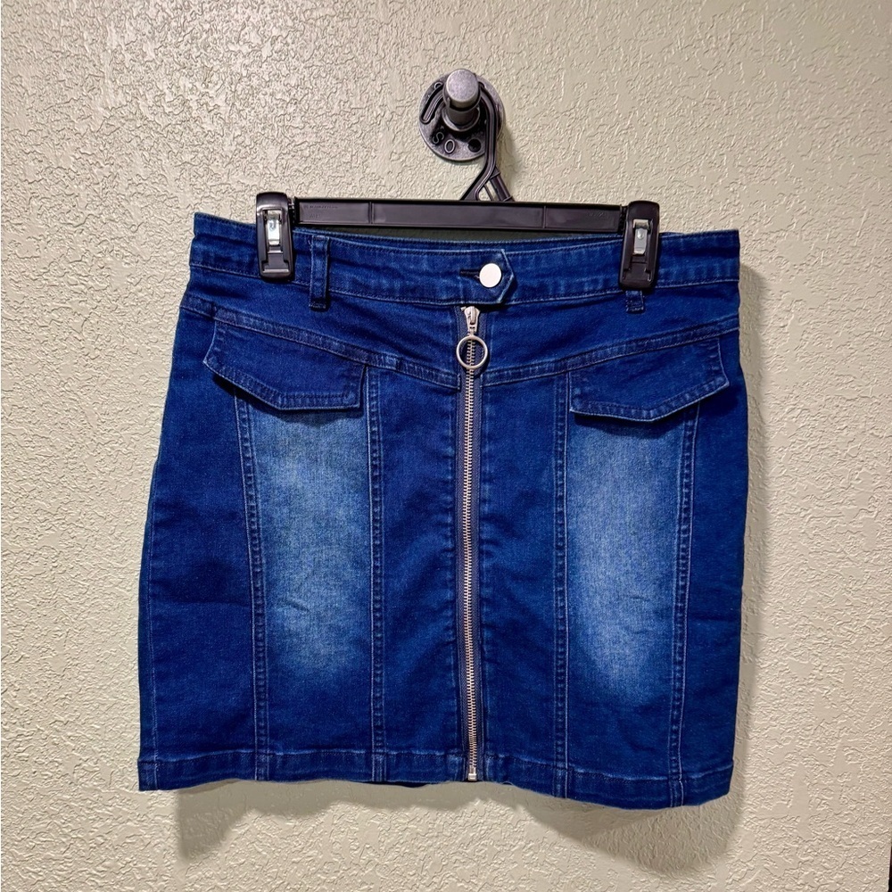 Allegra K Dark Blue Denim Mini Skirt L